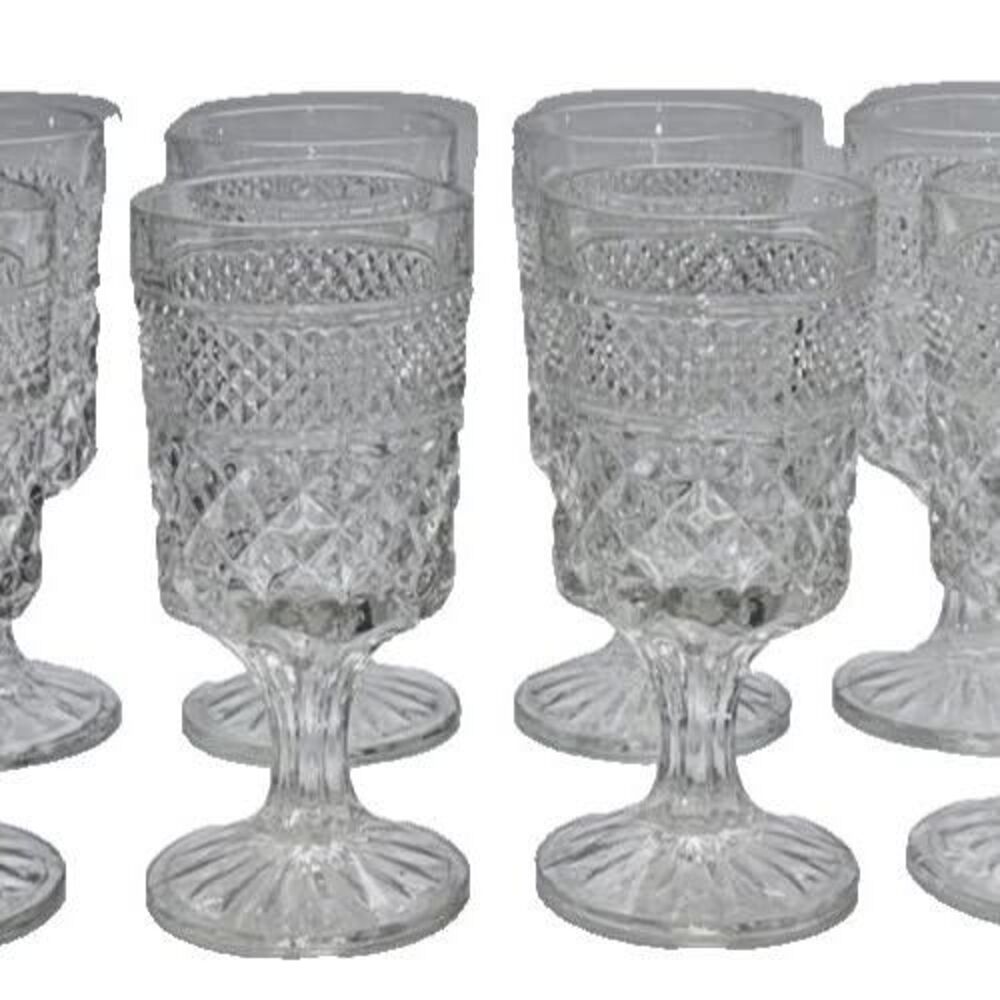 8 Vintage ANCHOR HOCKING glasses WEXFORD claret stem clear 1960 U.S.A.
